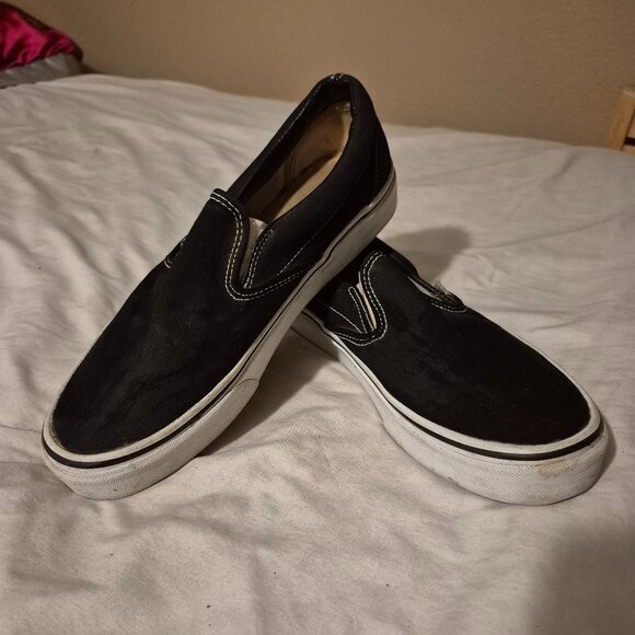 Vans Black Slip ons with white stitching - 8.5 - Picture 1 of 5